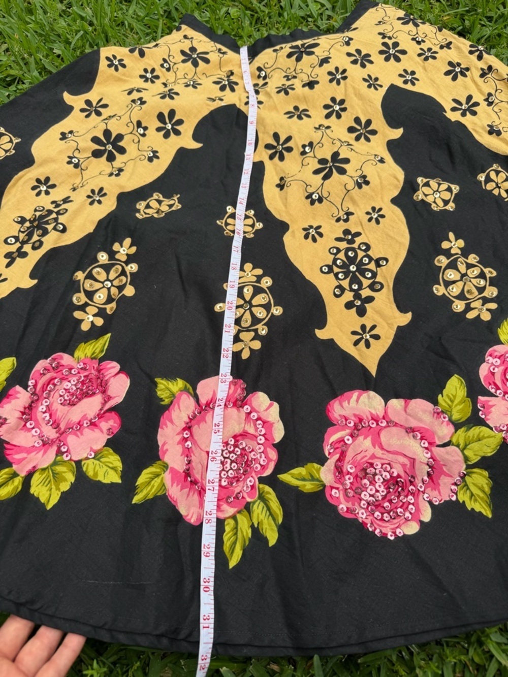 Vintage Temptation Floral Midi Skirt Black Pink Roses Sequin Detail Boho Small - Picture 4 of 6